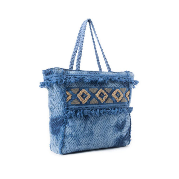 Azure Tribal Tassel Tote
