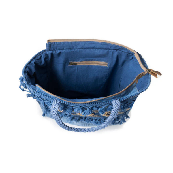 Azure Tribal Tassel Tote