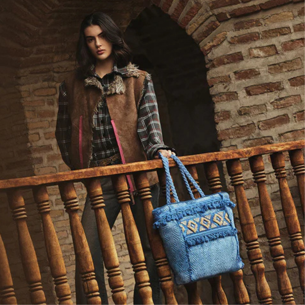 Azure Tribal Tassel Tote