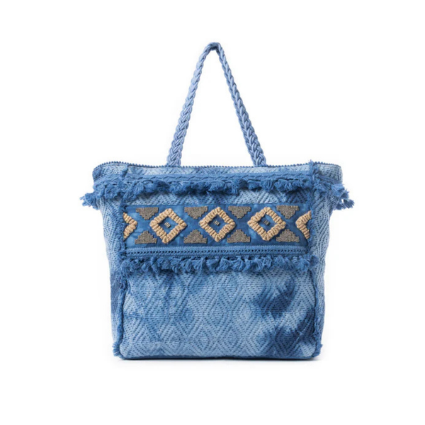 Azure Tribal Tassel Tote