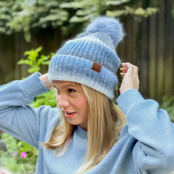 C.C Multicolored Ombre Fur Pom Beanie