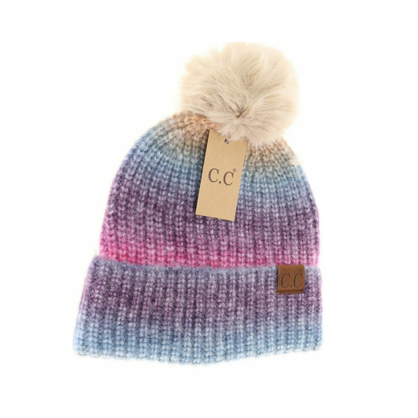C.C Multicolored Ombre Fur Pom Beanie