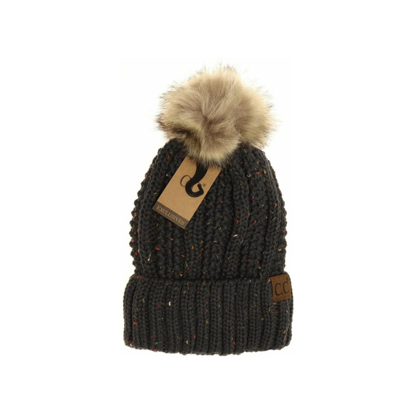C.C Fuzzy Lined Fur Pom Beanie