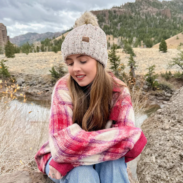 C.C Fuzzy Lined Fur Pom Beanie