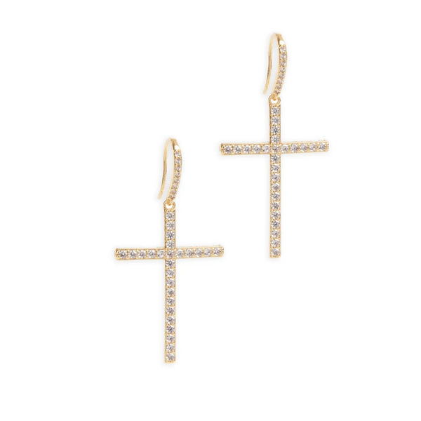 Laura Janelle Dangle Rhinestone Cross Hook Earrings