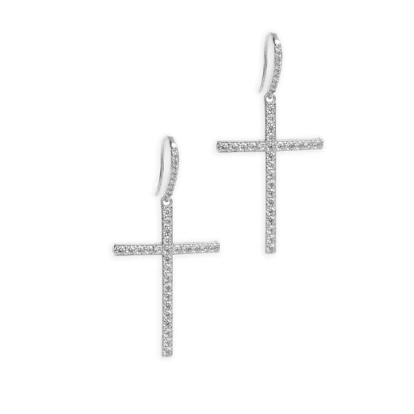 Laura Janelle Dangle Rhinestone Cross Hook Earrings