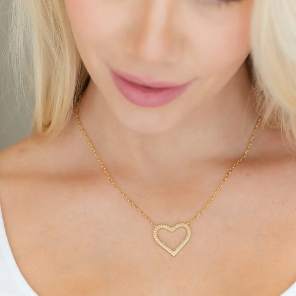 Open Heart Pave Pendant Necklace