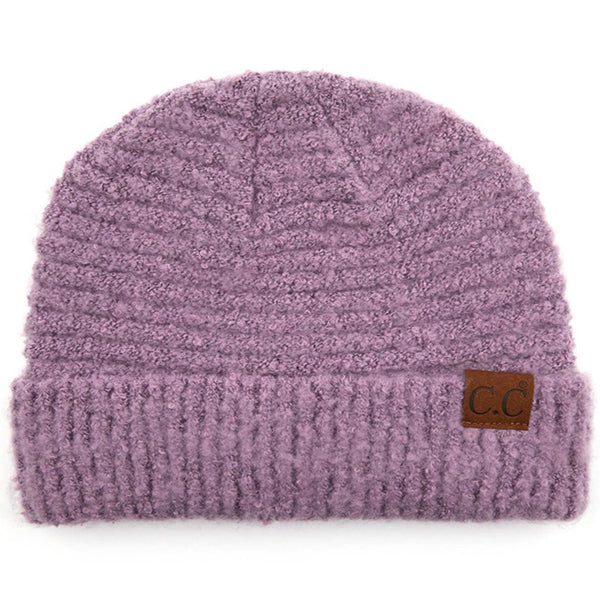 C.C Solid Boucle Yarn Cuff Beanie