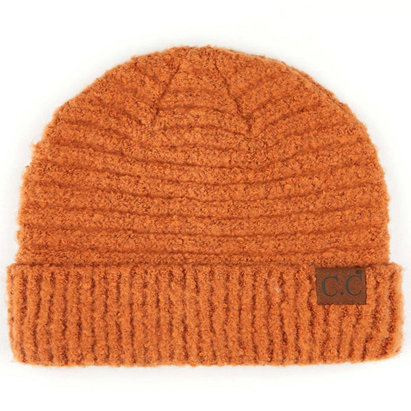 C.C Solid Boucle Yarn Cuff Beanie