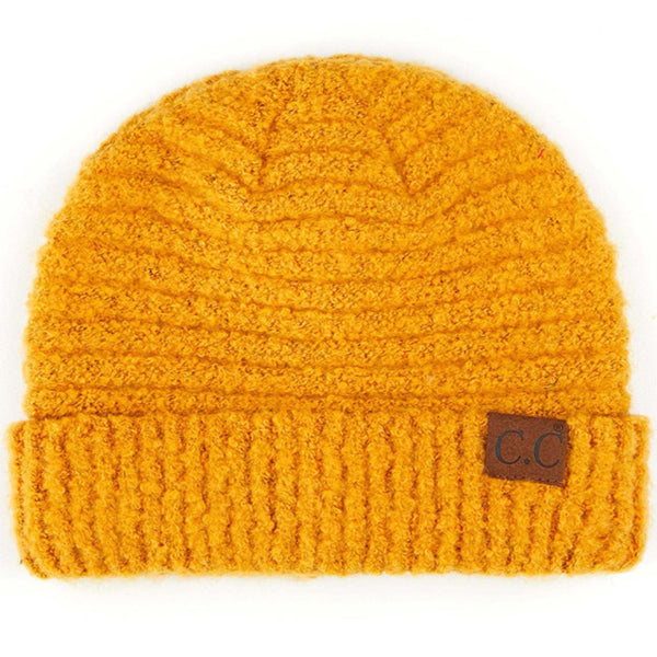C.C Solid Boucle Yarn Cuff Beanie