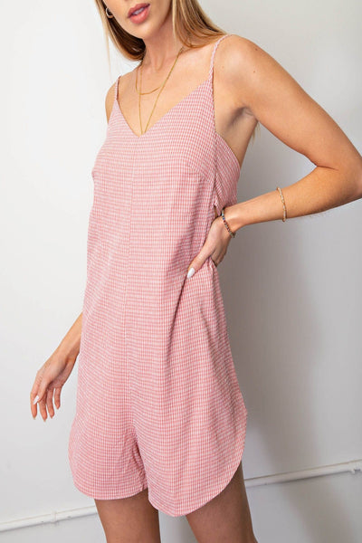 Strawberry Fields Soft Seersucker Checker Romper
