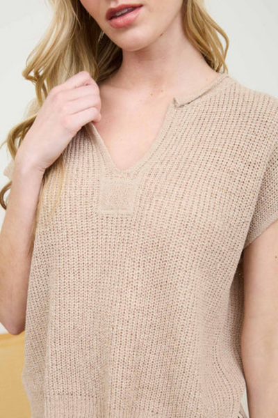 Echoes Split Neck Knit Pullover