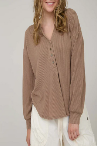 Watercress Washed Ribbed Henley Top