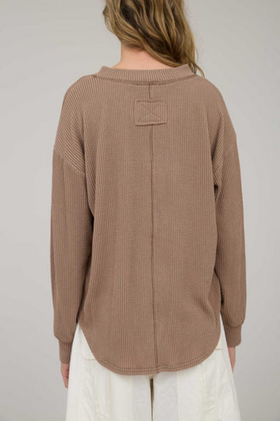 Watercress Washed Ribbed Henley Top