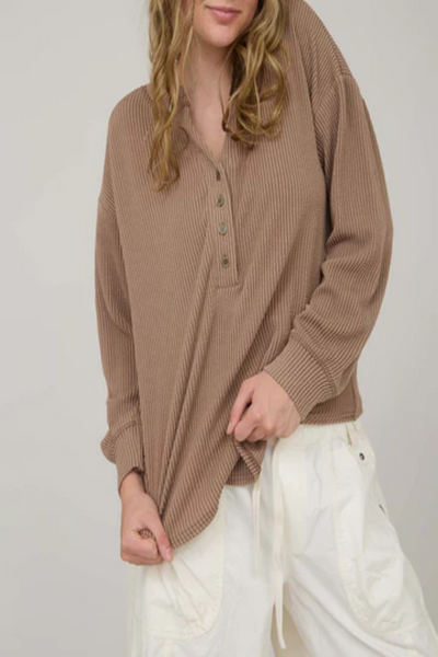 Watercress Washed Ribbed Henley Top