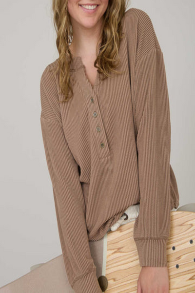 Watercress Washed Ribbed Henley Top