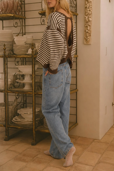 Real Thing Stripe Contrast Open-Back Top