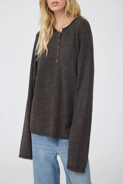 Small Town Raw Rolled Edge Henley Sweater