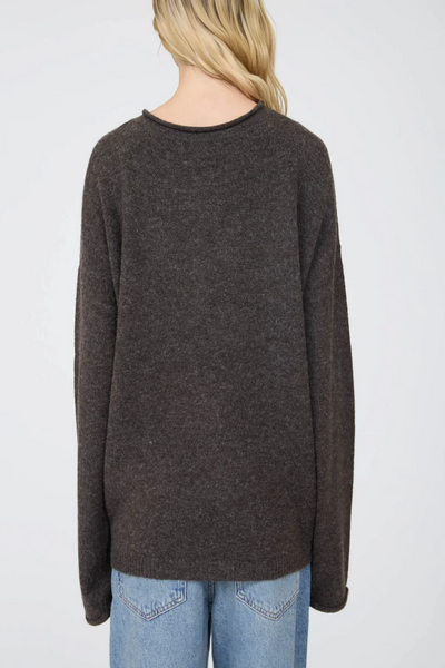 Small Town Raw Rolled Edge Henley Sweater