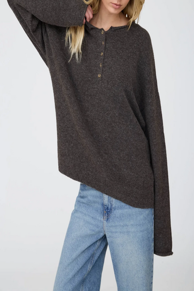 Small Town Raw Rolled Edge Henley Sweater