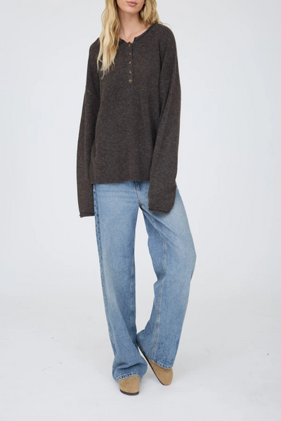 Small Town Raw Rolled Edge Henley Sweater