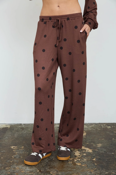 True Feeling Polka Dot Textured Wide Leg Pants