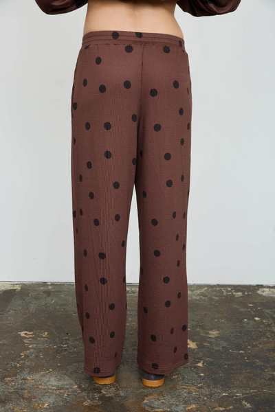 True Feeling Polka Dot Textured Wide Leg Pants