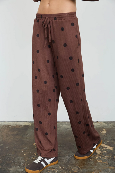 True Feeling Polka Dot Textured Wide Leg Pants