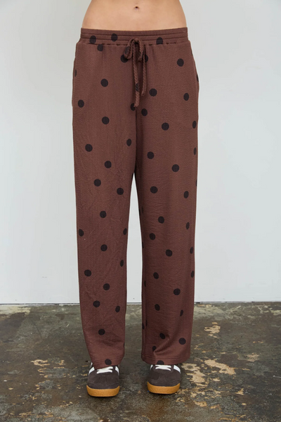 True Feeling Polka Dot Textured Wide Leg Pants
