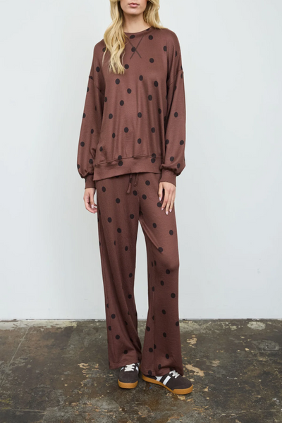 True Feeling Polka Dot Textured Wide Leg Pants
