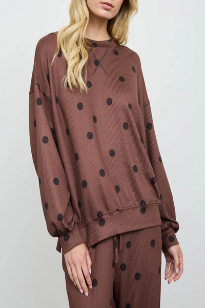 Keep You Polka Dot Textured Crew Knit Top