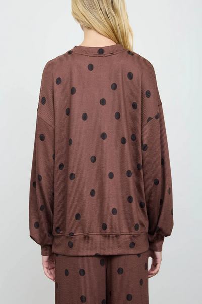 Keep You Polka Dot Textured Crew Knit Top