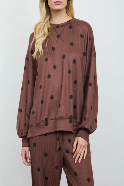 Keep You Polka Dot Textured Crew Knit Top