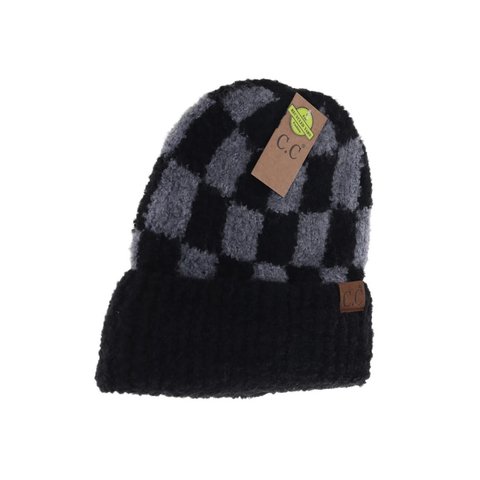 C.C Boucle Checkered Pattern Beanie