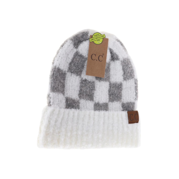 C.C Boucle Checkered Pattern Beanie
