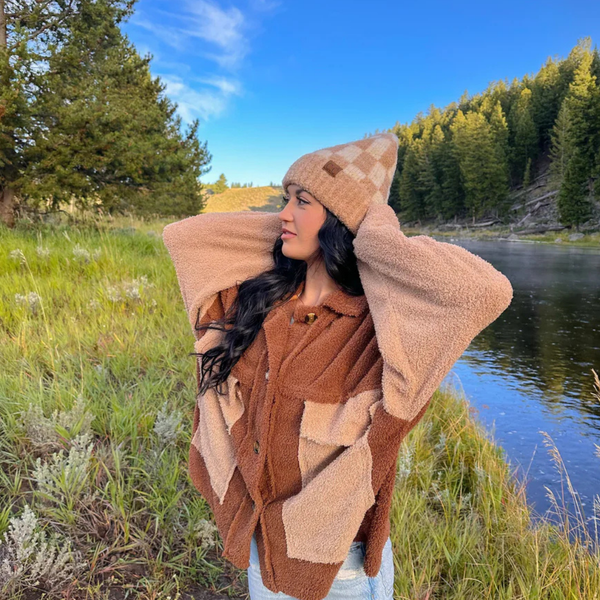 C.C Boucle Checkered Pattern Beanie