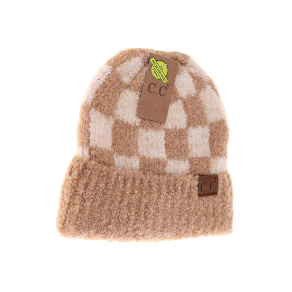 C.C Boucle Checkered Pattern Beanie