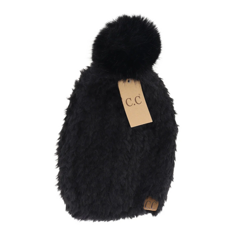 C.C Allover Faux Fur Pom Beanie