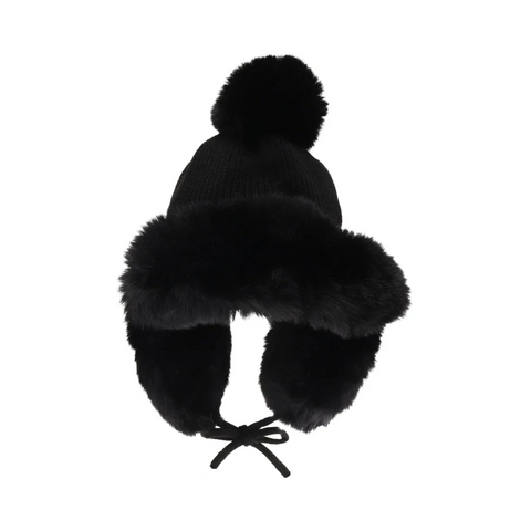 C.C Thick Knitted Trapper Pom Beanie