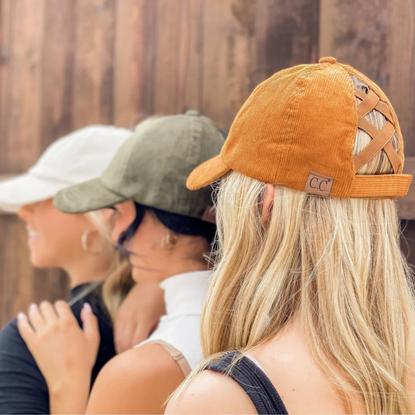 C.C Corduroy Criss Cross High Pony Ball Cap