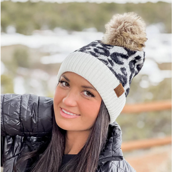 C.C Leopard Pom Beanie