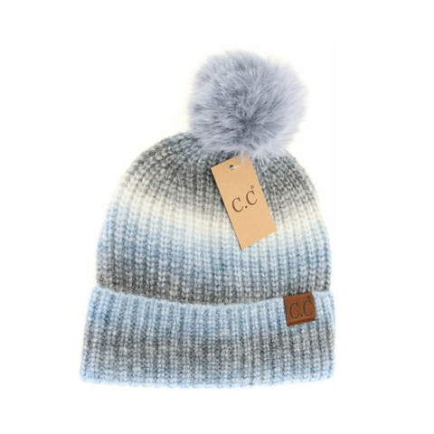 C.C Multicolored Ombre Fur Pom Beanie
