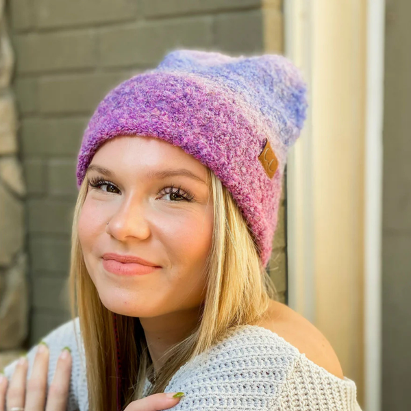 C.C Multi-Colored Slouchy Mohair Cuffed Beanie