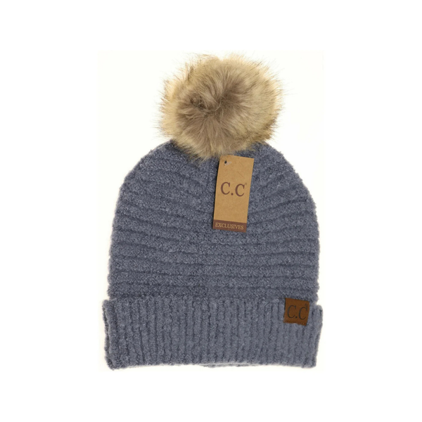 C.C Solid Boucle Knit Pom Beanie