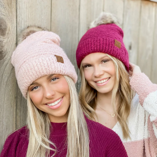 C.C Solid Boucle Knit Pom Beanie