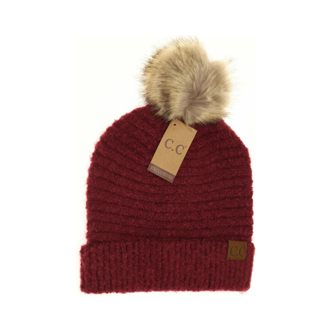 C.C Solid Boucle Knit Pom Beanie