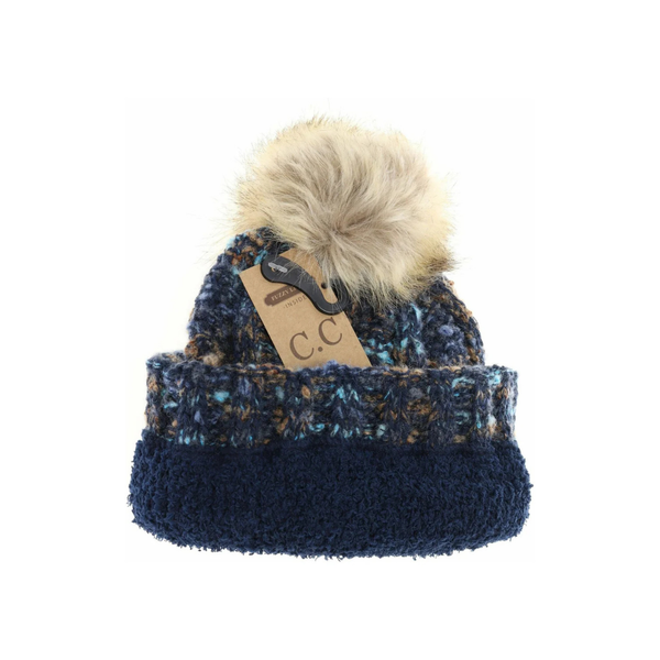 C.C Fuzzy Lined Confetti Knit Fur Pom Beanie