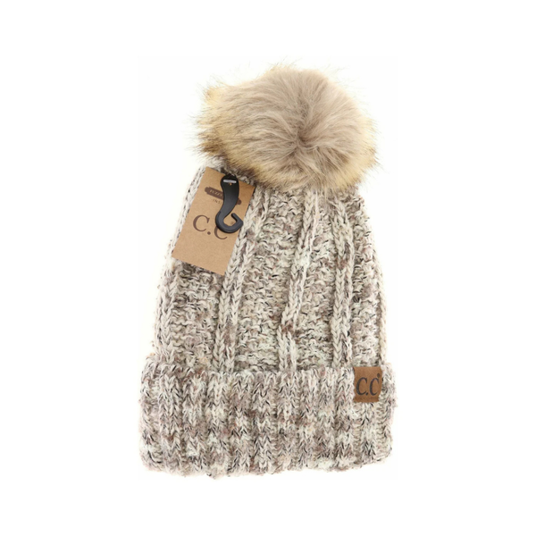 C.C Fuzzy Lined Confetti Knit Fur Pom Beanie