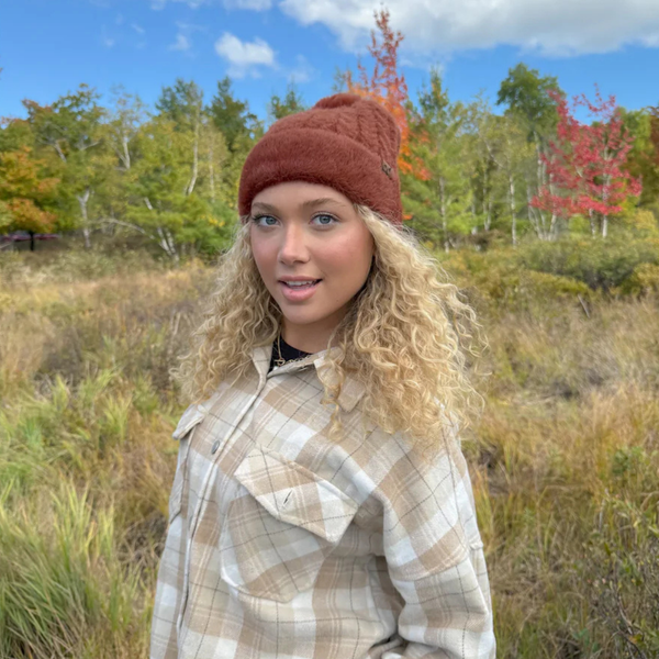 C.C Cable Knit Fur Cuff Pom Beanie