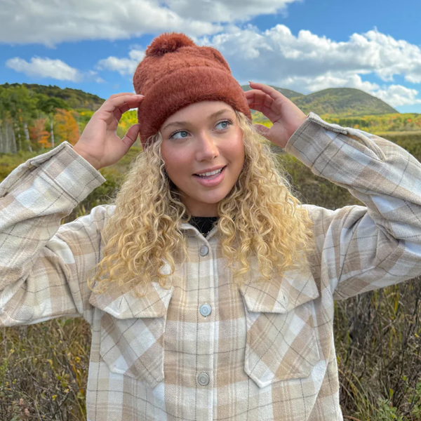 C.C Cable Knit Fur Cuff Pom Beanie